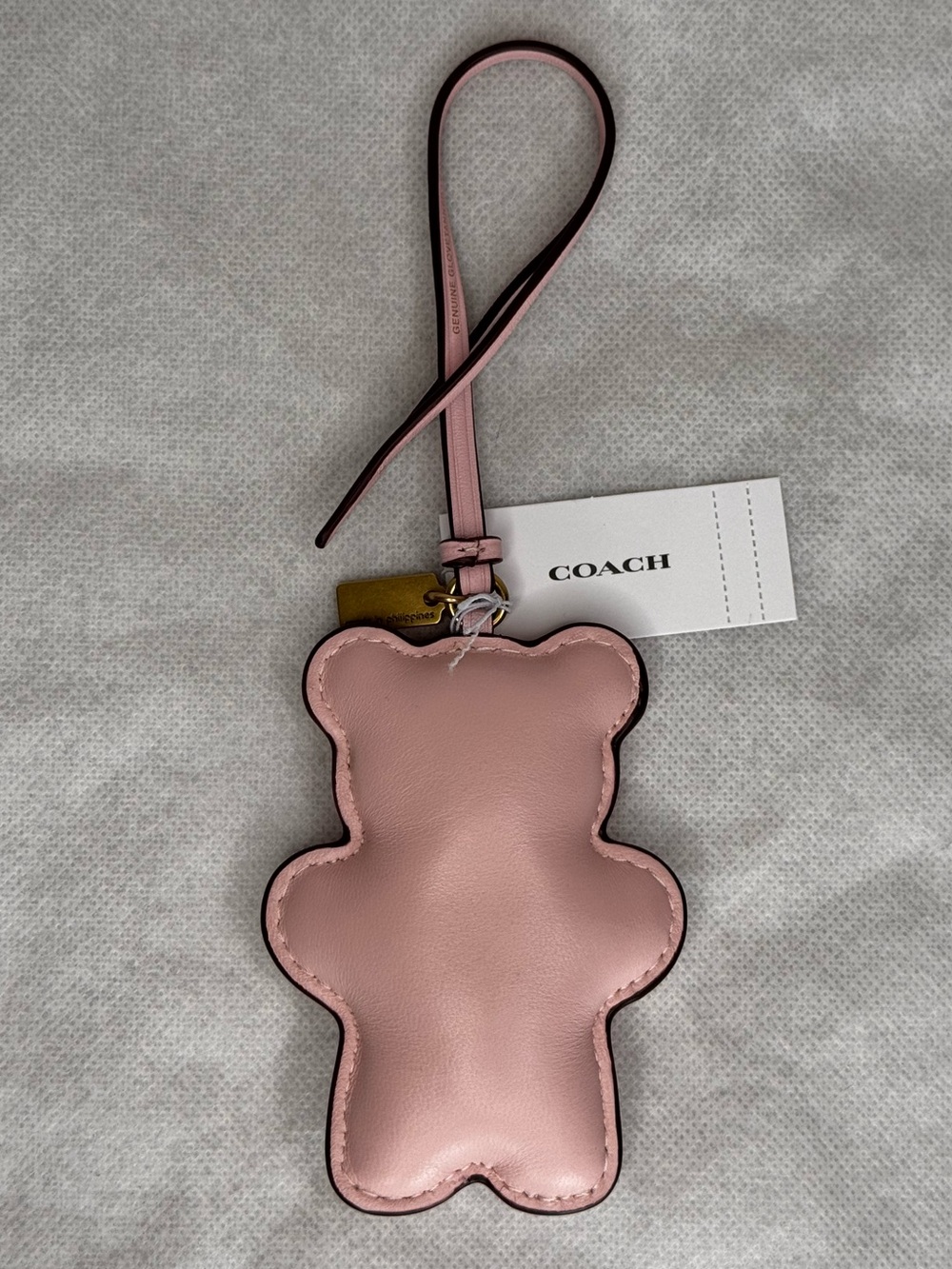 NWT Coach Bear Puffy Bag Charm In Soft Pink Leather w Gold Toned Coach Charm